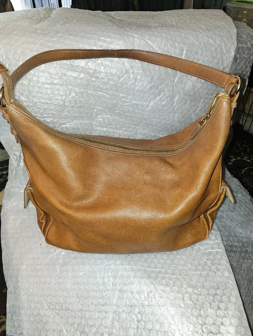 Vintage Lauren Ralph Lauren Leather Hobo Shoulder Bag British Tan Leather Medium